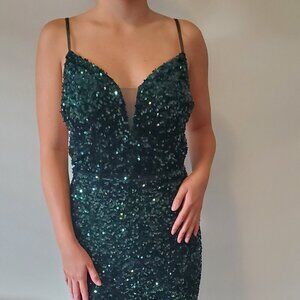 Dark Green Sequined Prom Dress